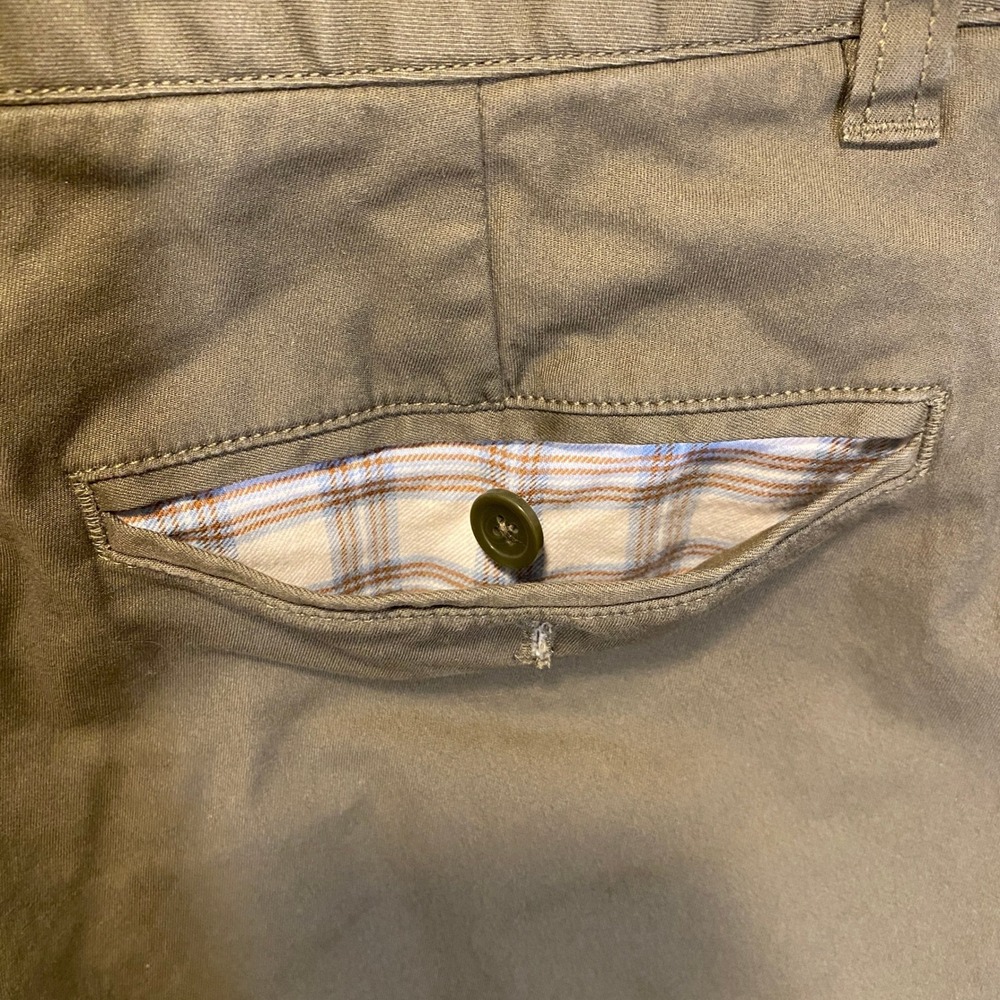 Bonobos Chinos Mens 33x32 Olive Excellent Plaid Flannel Lined Athletic Fit - Picture 7 of 10